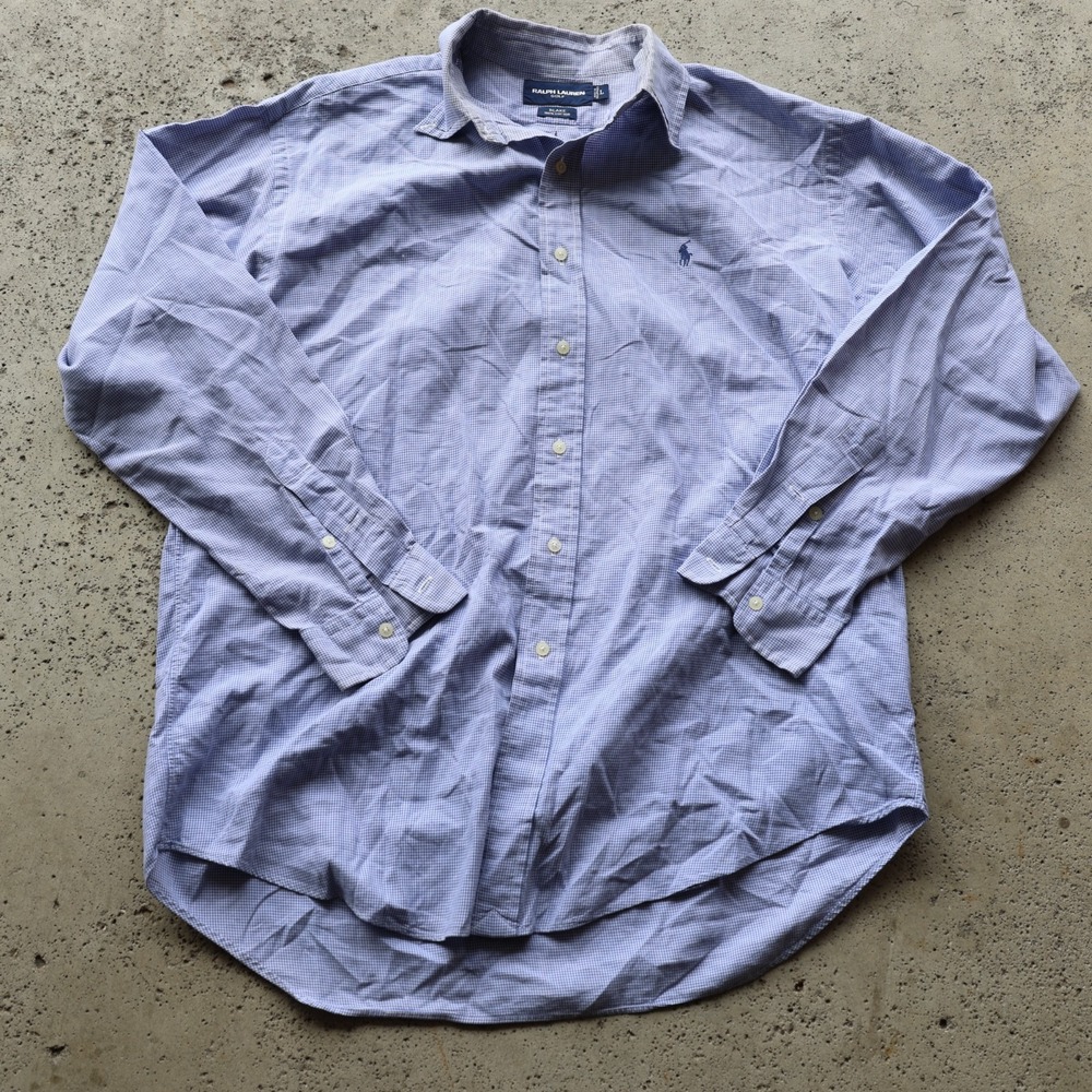 Vintage Ralph Lauren Golf Blake Houndstooth Button Down Shirt Blue Men's Size L